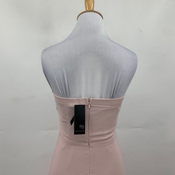 TFNC London Dress Womens 6 Blush Pink Bridesmaid Pleat Wrap Strapless HI Lo Maxi - Picture 6 of 16